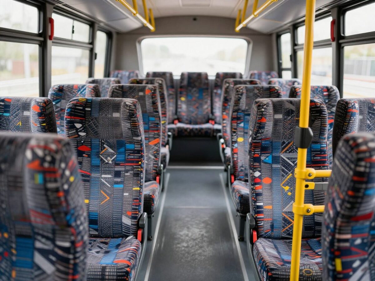 kain upholstery bermotif untuk interior bus